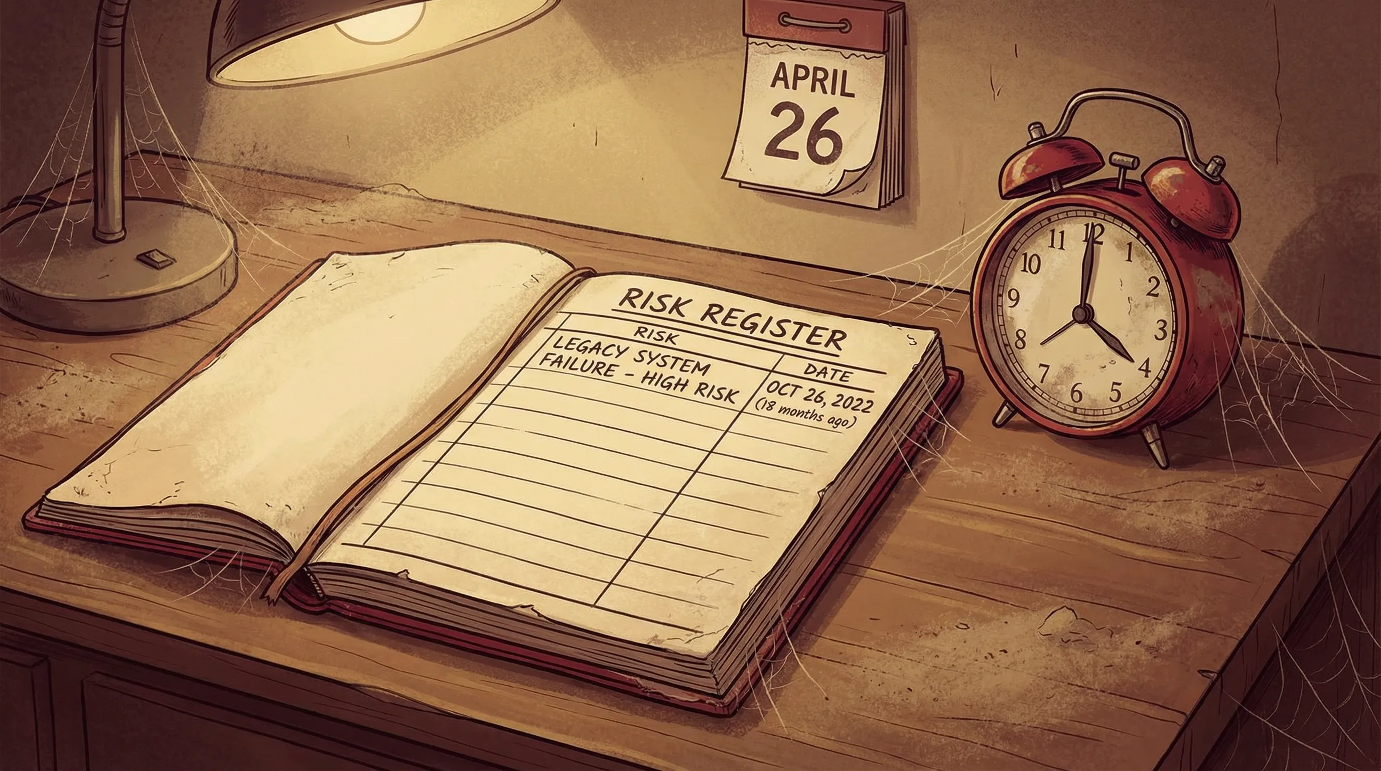 A medieval castle with four watchtowers flying flags for Avoid, Transfer, Mitigate, and Accept, with a dragon threat in the distance